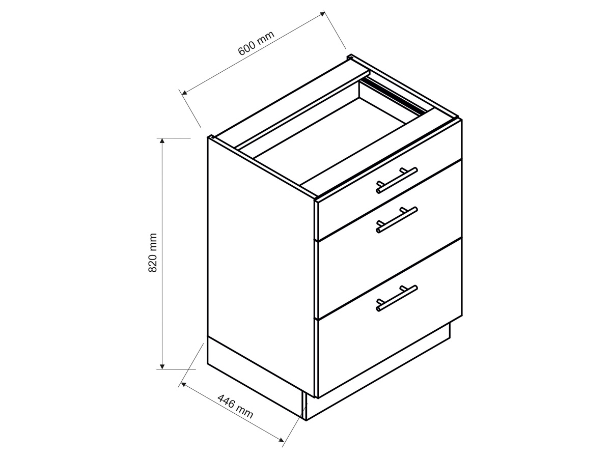 Vita D60 S/3 - szafka dolna z szufladami Rysunek techniczny do szafki z szufladami Stolkar