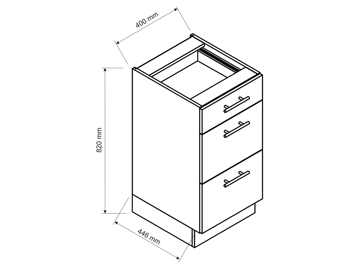 Vita D40 S/3 - szafka dolna z szufladami  Szafka z szufladami na prowadnicach kulkowych, wymiary i opis