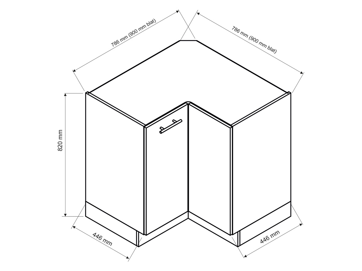 Vita DRP - szafka dolna narożna rysunek ze schematem szafki narożnej DRP