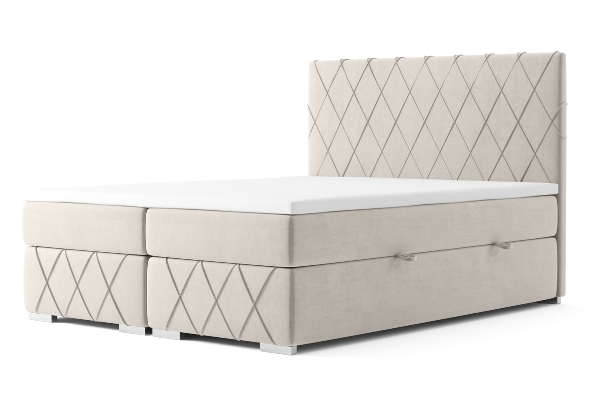 Łóżko kontynentalne z pojemnikami Feba - 160x200 beżowe łóżko tapicerowane 