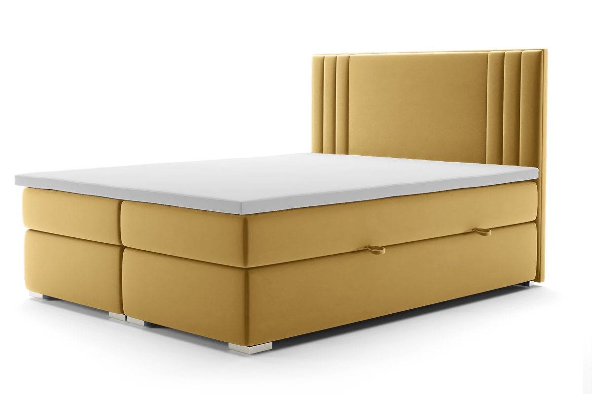 Łóżko kontynentalne z pojemnikami Cyntia - 140x200 muszardowe łóżko z materacem