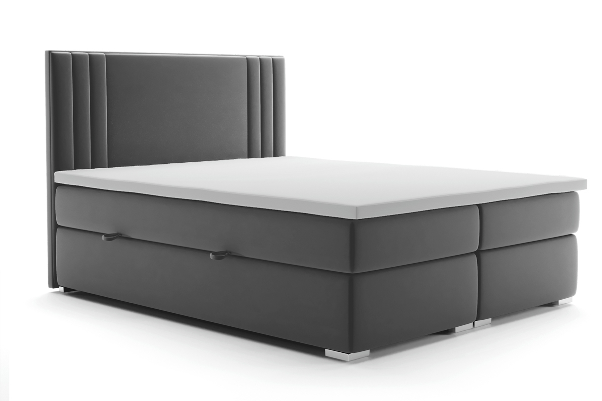 Łóżko kontynentalne z pojemnikami Cyntia - 140x200 szare łóżko z dzielonym materacem i topperem