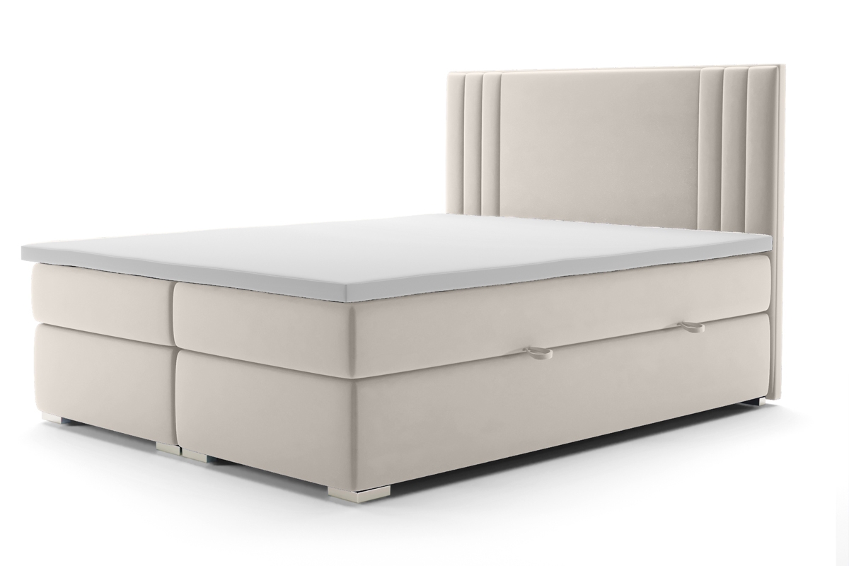 Łóżko kontynentalne z pojemnikami Cyntia - 160x200 tapicerowane, wysokie wezgłowie 