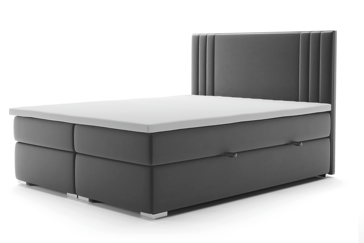Łóżko kontynentalne z pojemnikami Cyntia - 180x200 szare łóżko tapicerowane 