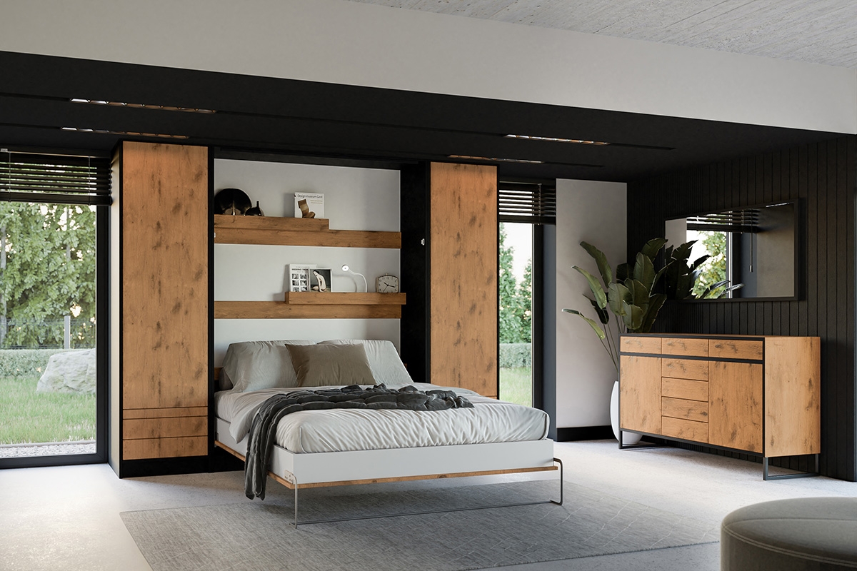 Szafa W do półkotapczanu pionowego Modern 60 cm - czarny / dąb lancelot loftowa sypialnia 