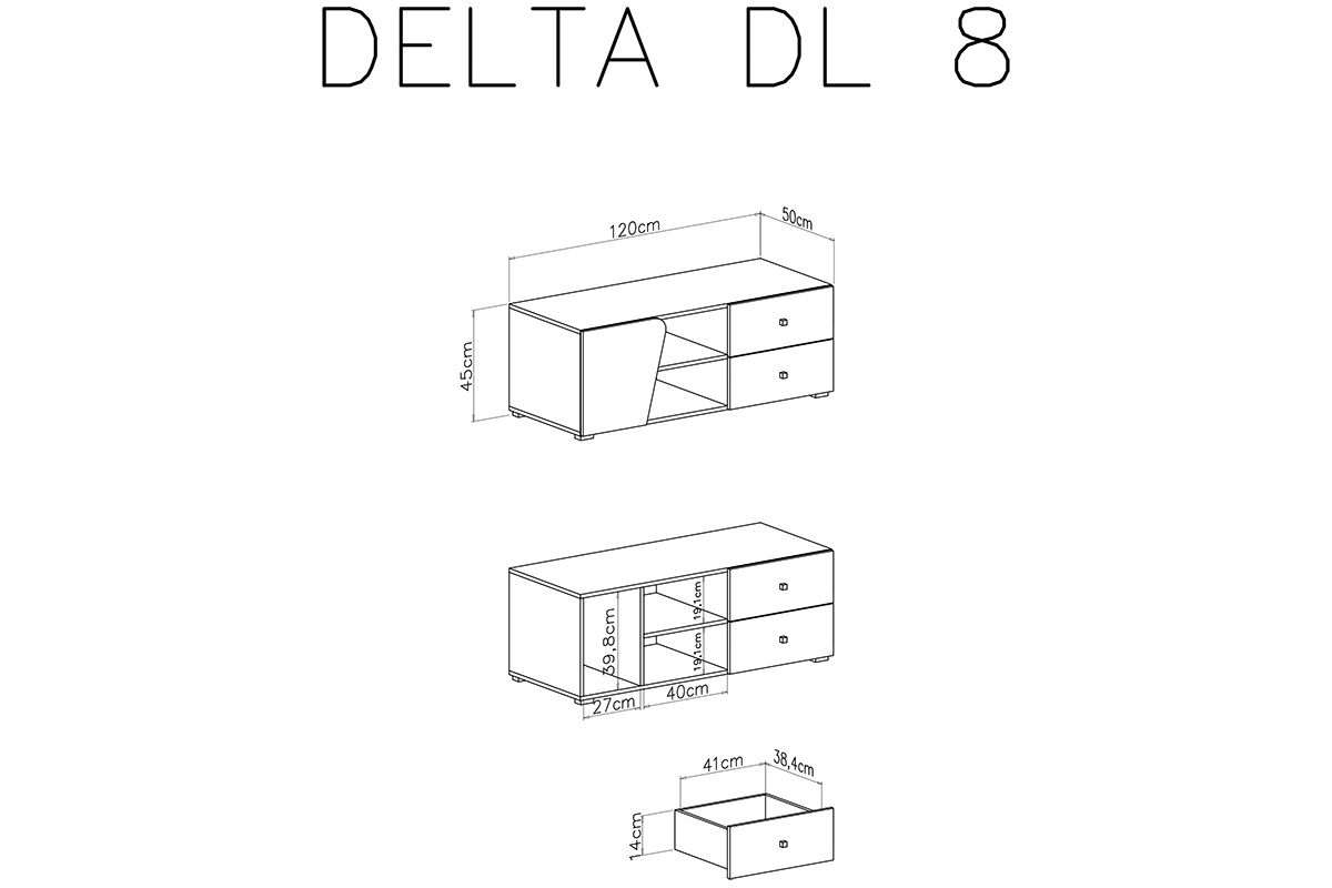 Szafka RTV Delta DL8 z szufladami 120 cm - dąb / antracyt Szafka RTV Delta DL8 z szufladami 120 cm - dąb / antracyt