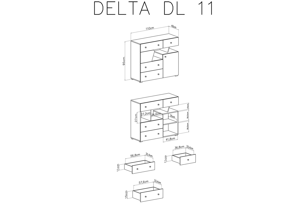 Komoda młodzieżowa Delta DL11 z szuflami 110 cm - dąb / antracyt Komoda młodzieżowa Delta DL11 z szuflami 110 cm - dąb / antracyt