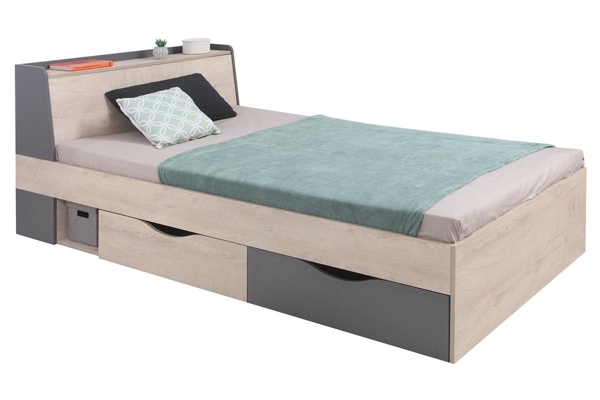 Łóżko młodzieżowe Delta DL15 L/P z szufladami 120x200 - dąb / antracyt łóżko młodzieżowe