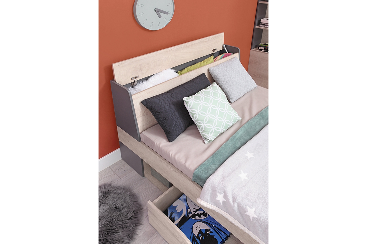 Łóżko młodzieżowe Delta DL15 L/P z szufladami 120x200 - dąb / antracyt łóżko młodziezowe z szufladami