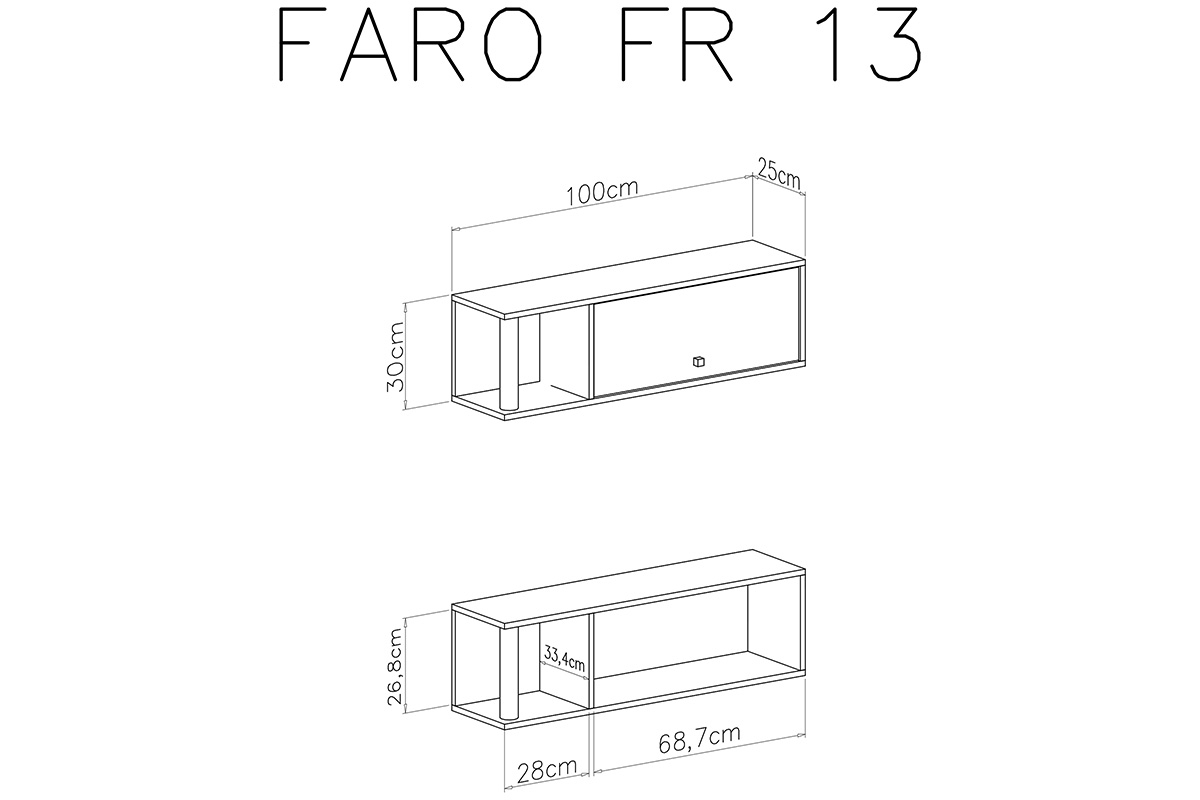 Półka wisząca Faro FR13 z szafką 100 cm - biały lux / dąb artisan Półka wisząca z szafką Faro FR13 - biały lux / dąb artisan - schemat