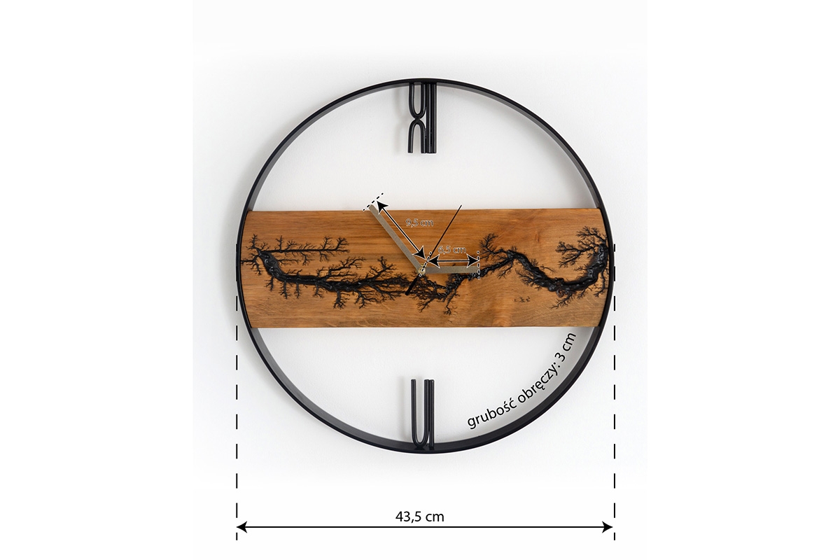 Drewniany zegar ścienny KAYU 03 Olcha w stylu Loft - Czarny- 43 cm Drewniany zegar ścienny KAYU 03 Olcha w stylu Loft - wymiary
