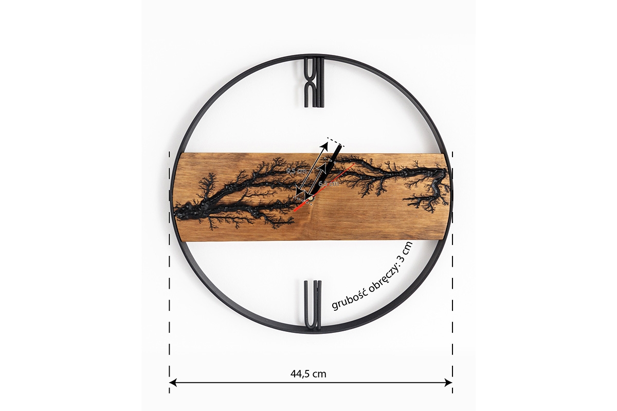 Drewniany zegar ścienny KAYU 06 Olcha w stylu Loft - Czarny- 44 cm Drewniany zegar ścienny KAYU 06 Olcha w stylu Loft - Czarny- wymiary