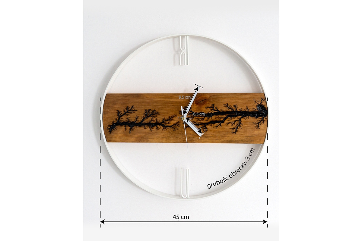 Drewniany zegar ścienny KAYU 08 Olcha w stylu Loft - Biały - 45 cm Drewniany zegar ścienny KAYU 08 Olcha w stylu Loft - Biały - wymiary