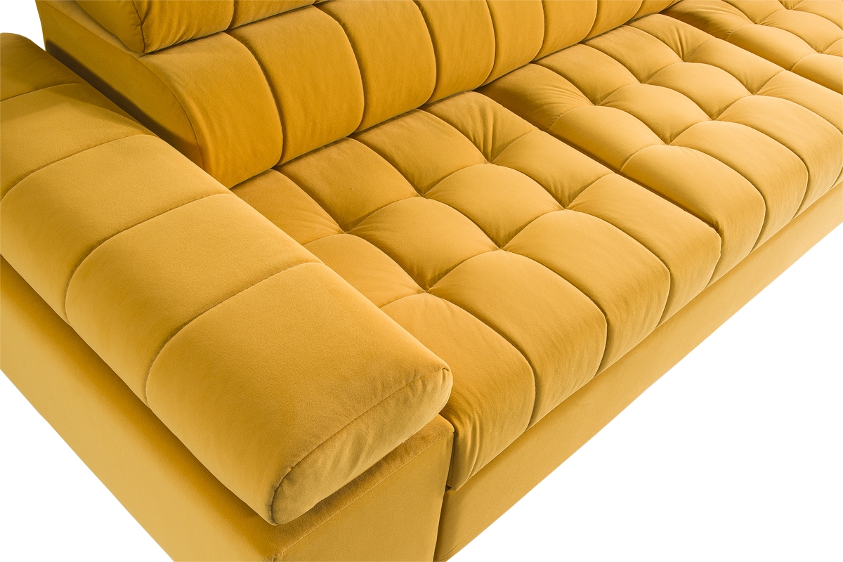 Sofa rozkładana do salonu Dragonis  żółta sofa z pikowanym siedziskiem 