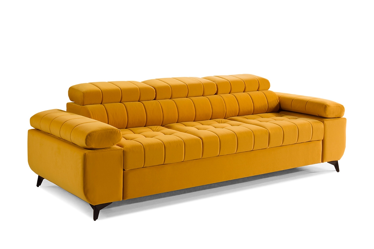 Sofa rozkładana do salonu Dragonis  żółta sofa z szerszymi bokami 