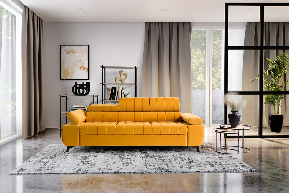 Sofa rozkładana do salonu Dragonis  żółta sofa do nowoczesnego salonu 