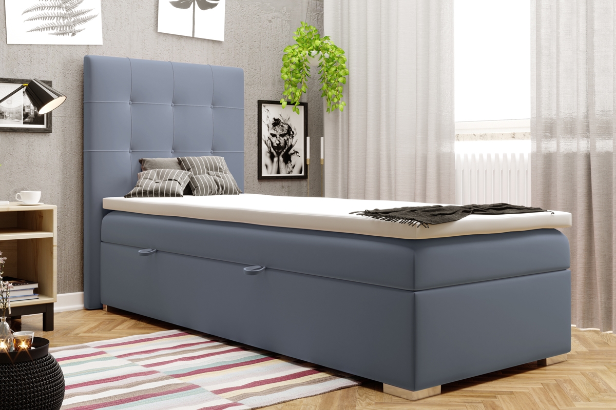 Łóżko kontynentalne młodzieżowe Basim - 90x200  niebieskie łóżko młodzieżowe 