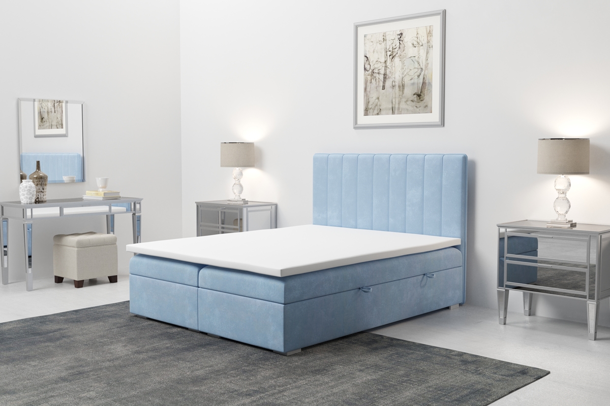 Łóżko kontynentalne z pojemnikami Arkadia 140x200  niebieskie łóżko 140x200 