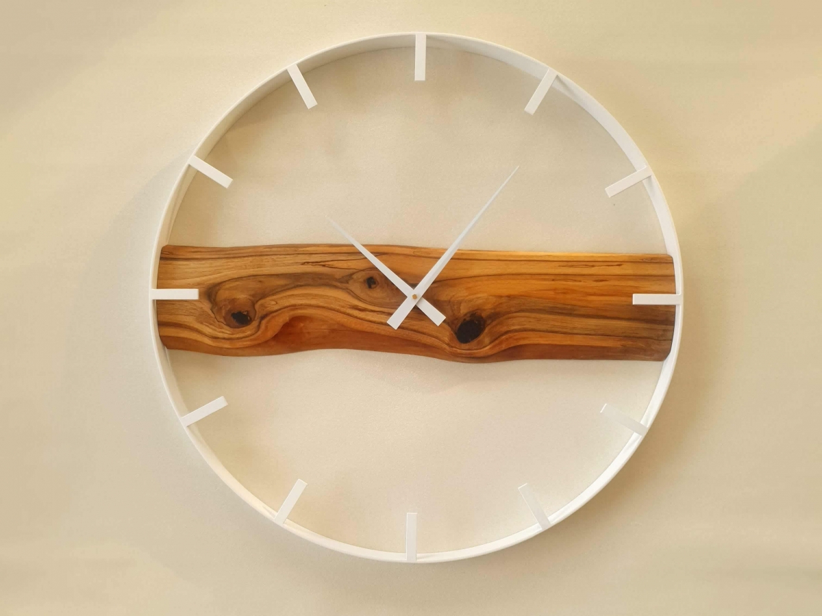 Drewniany zegar ścienny KAYU 26 Orzech w stylu Loft - Biały - 70 cm Drewniany zegar ścienny KAYU 26 Orzech w stylu Loft - Biały - 70 cm