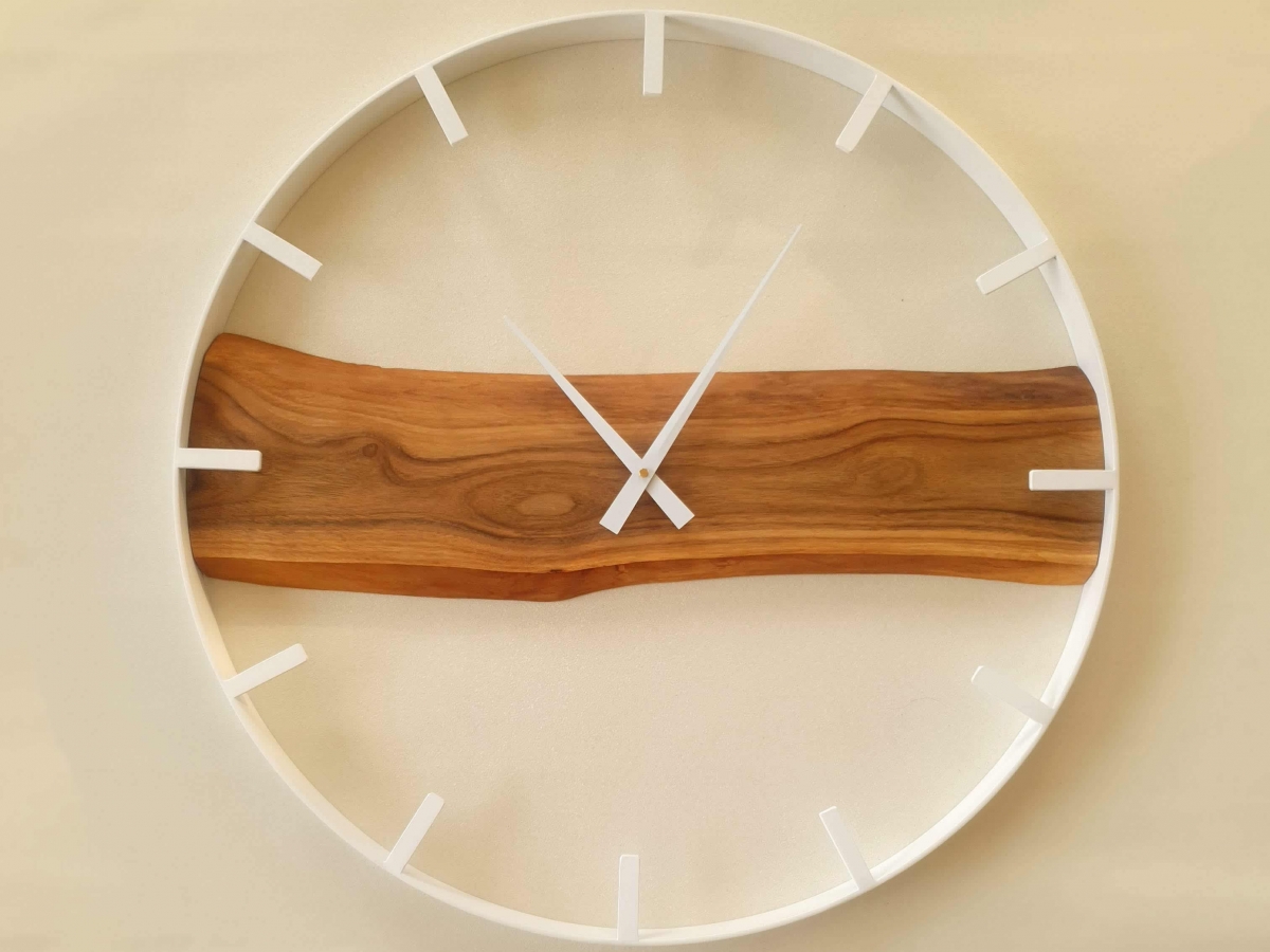 Drewniany zegar ścienny KAYU 30 Orzech w stylu Loft - Biały - 70 cm Drewniany zegar ścienny KAYU 30 Orzech w stylu Loft - Biały - 70 cm