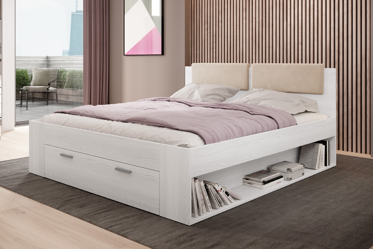Łóżko Galaxy 50 z tapicerowanym wezgłowiem - 140x200 - abisko ash łóżko z półką