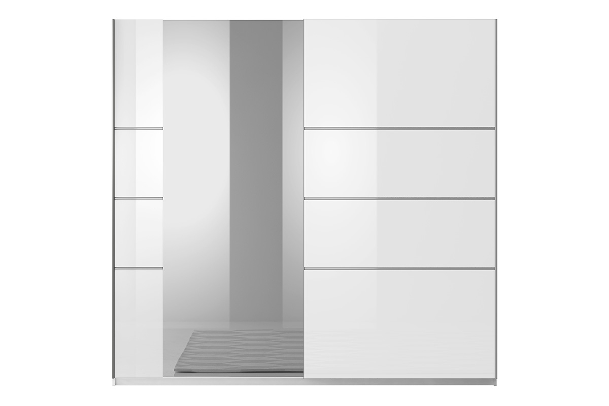 Szafa przesuwna Beta 58 z lustrem 220 cm - biały połysk biała szafa w połysku