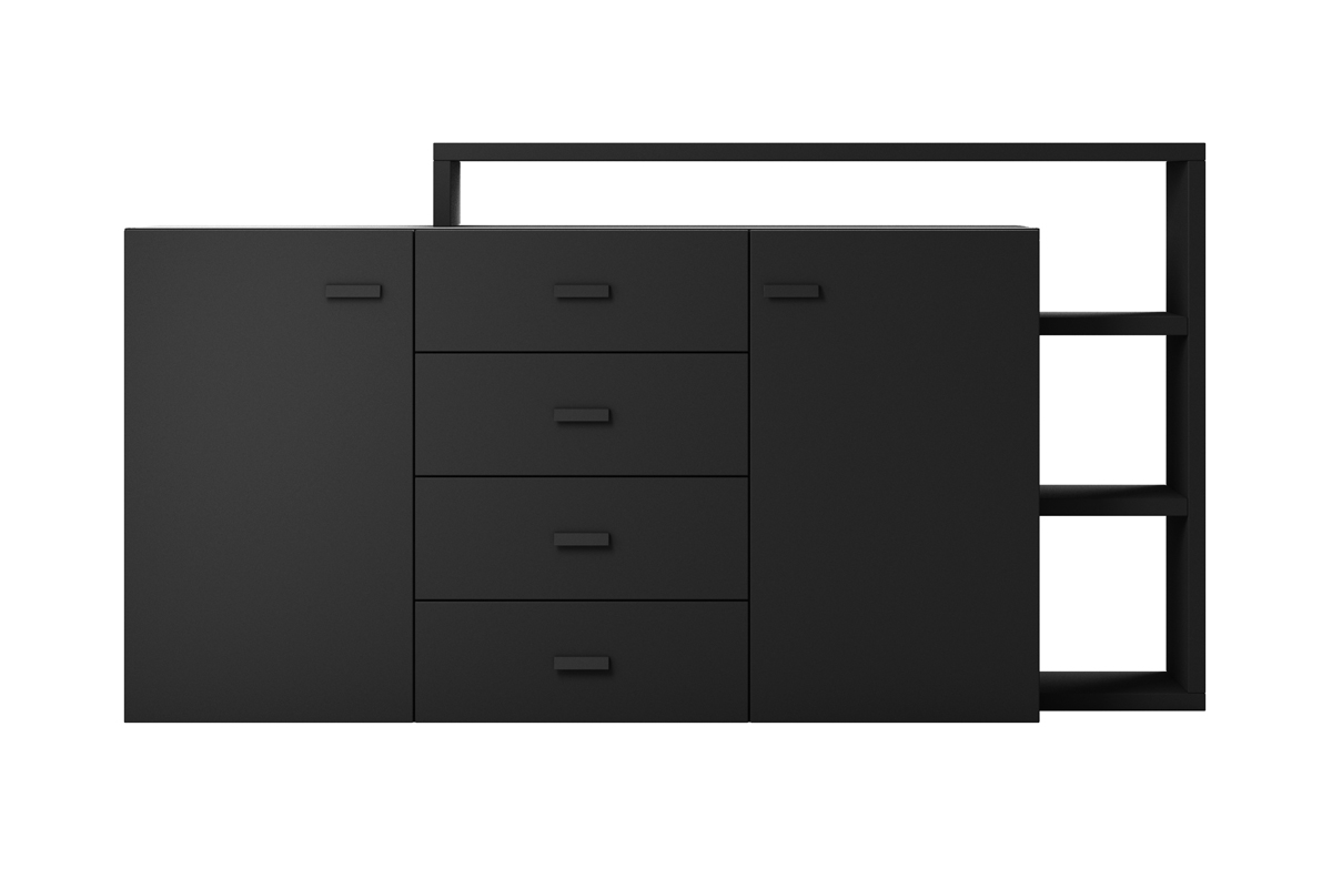 Dwudrzwiowa komoda Bota 27 z szufladami i nadstawką 180 cm - czarny supermat komoda z nadstawka 