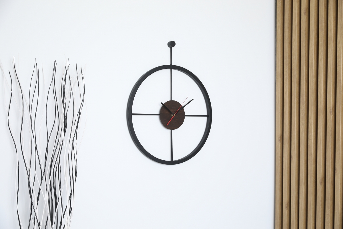 Stalowy zegar ścienny KAYU 44 Dąb wędzony w stylu Loft - Czarny - 50 cm Stalowy zegar ścienny KAYU 44 Dąb wędzony w stylu Loft - Czarny - 50 cm