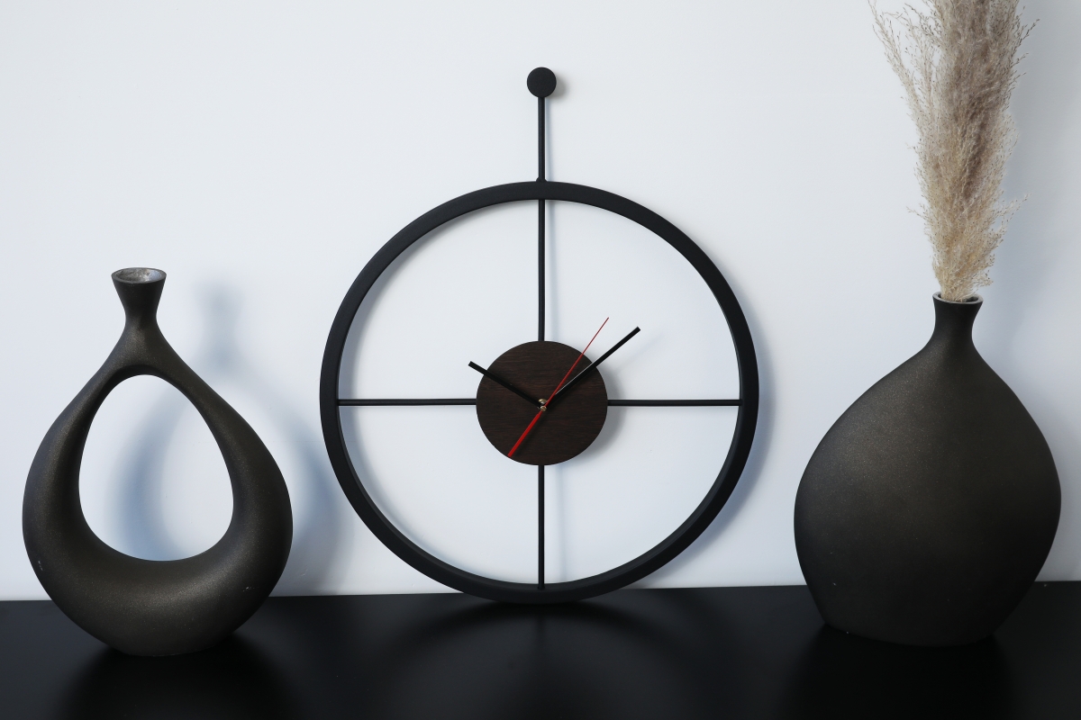 Stalowy zegar ścienny KAYU 44 Dąb wędzony w stylu Loft - Czarny - 50 cm Stalowy zegar ścienny KAYU 44 Dąb wędzony w stylu Loft - Czarny - 50 cm
