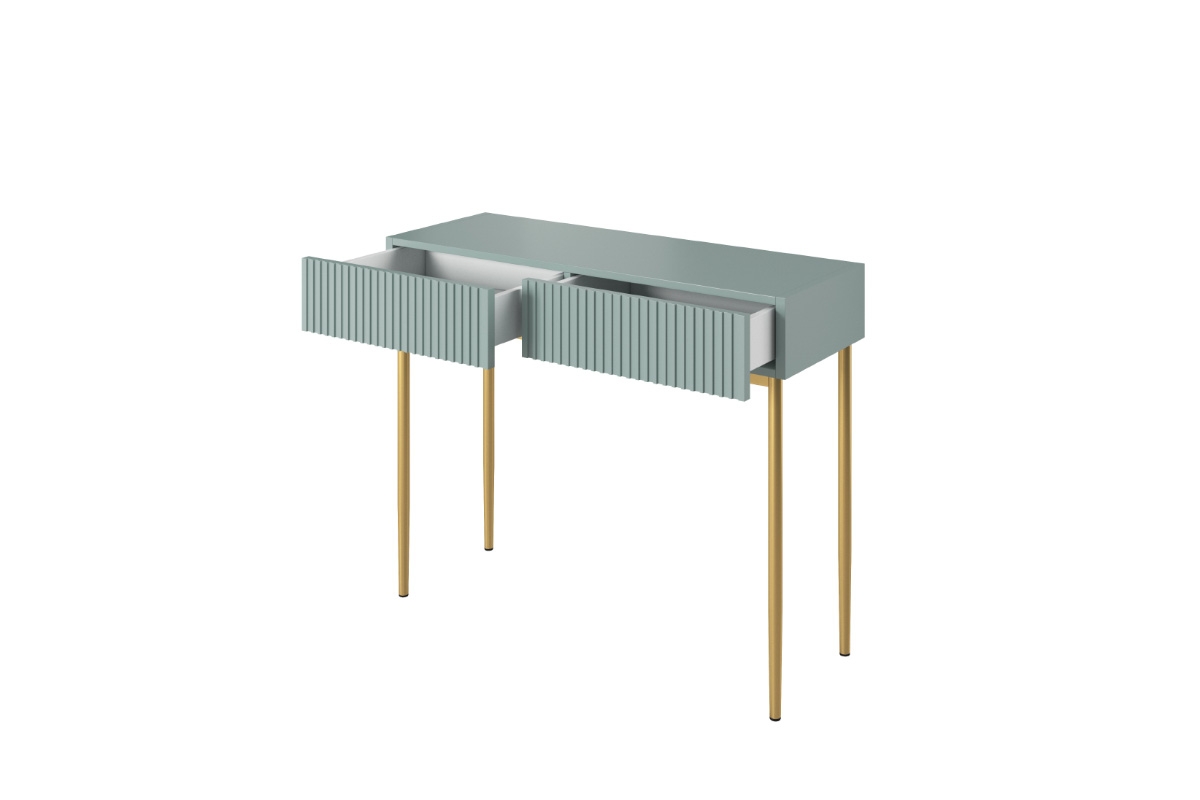 Nowoczesne biurko z szufladami i metalowymi nogami Nicole 100 cm - szałwia / złote nóżki  biurko z szufladami