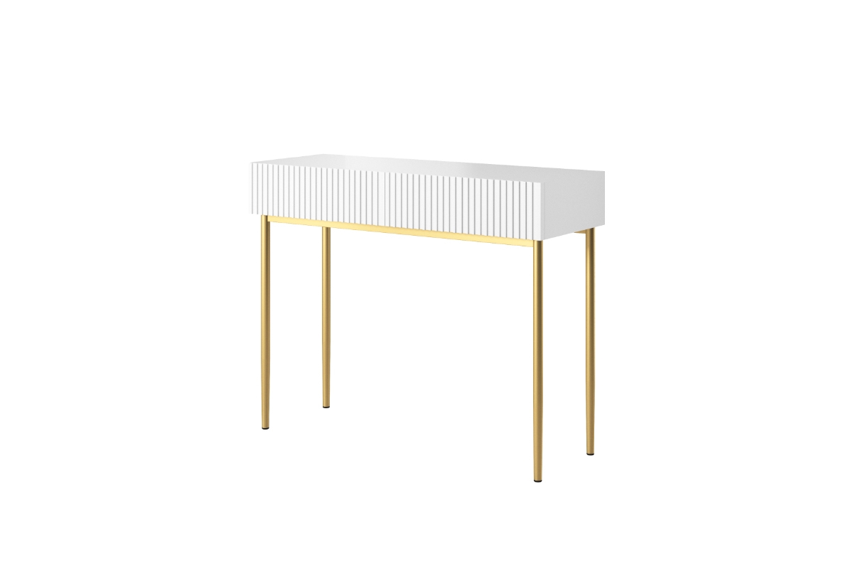 Nowoczesne biurko z szufladami i metalowymi nogami Nicole 100 cm - biały mat / złote nóżki białe biurko