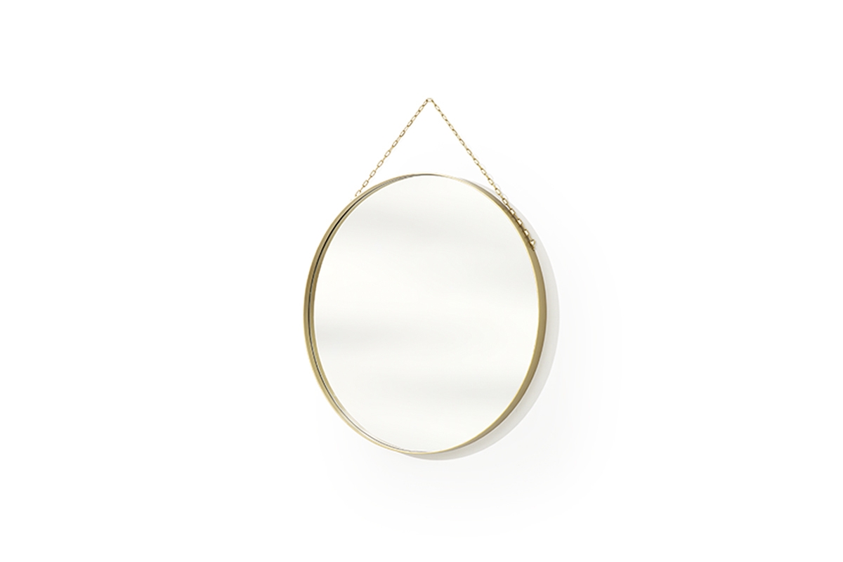 Okrągłe lustro Nicole w metalowej ramie 80 cm - złote lustro do salonu