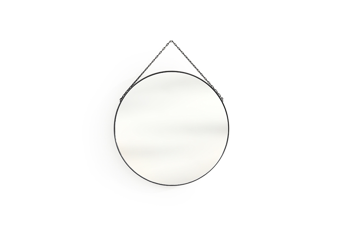 Okrągłe lustro Nicole w metalowej ramie 80 cm - czarne lustro do salonu