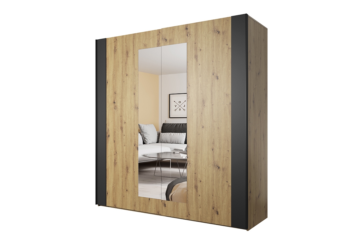 Przesuwna szafa Sigma 18 z lustrem 200 cm - artisan / czarny supermat szafa do sypialni