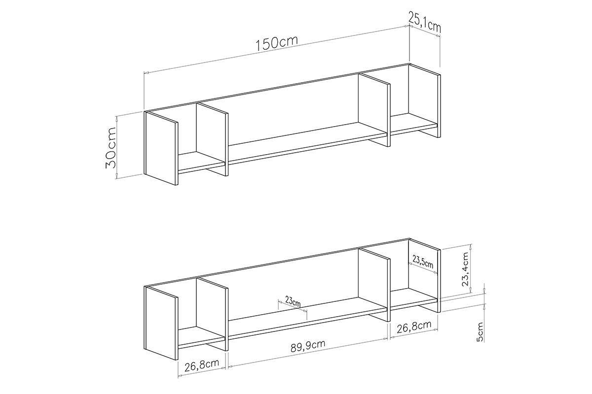 Półka wisząca Santiago 11 - 150 cm - dąb Półka wisząca z przegródkami Santiago 11 - dąb - wymiary