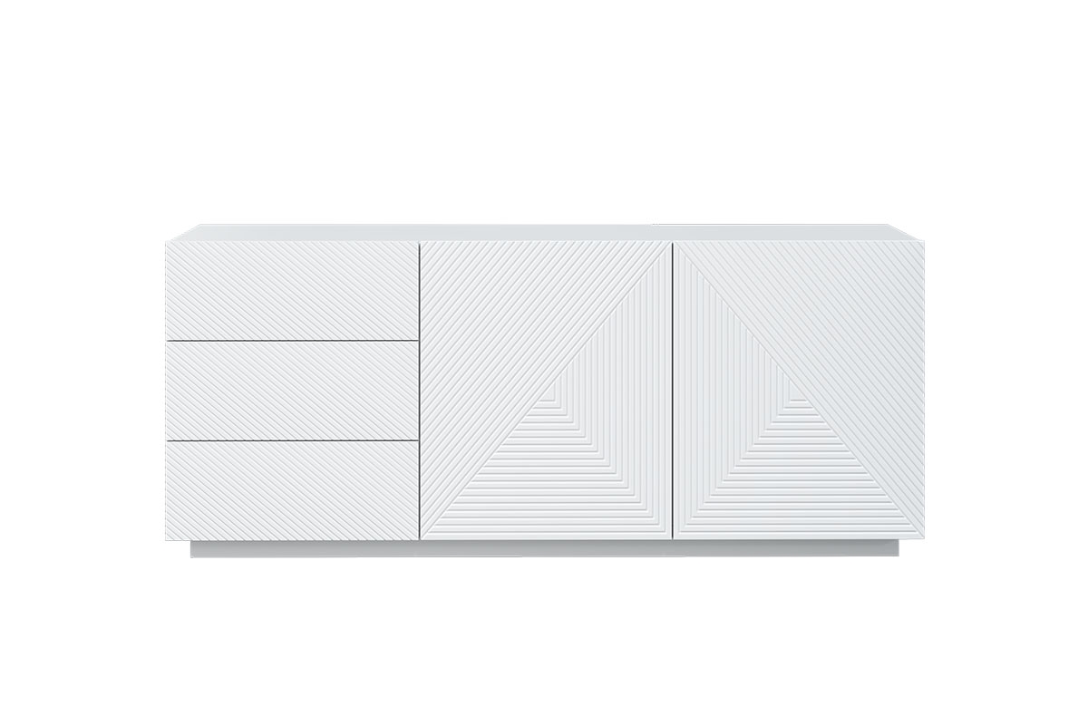 Komoda Asha z szufladami i ryflowanym frontem 167 cm - biały mat komoda z geometrycznym wzorem