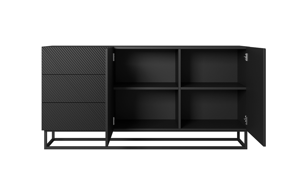 Komoda Asha z szufladami i metalowymi nogami 167 cm - czarny mat Komoda 167 cm Asha z szufladami na metalowych nogach - czarny mat - wnętrze