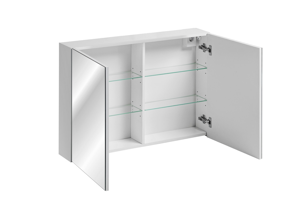 Szafka lustrzana Leonardo White 90 cm - Biała szafka z półkami do łazienki