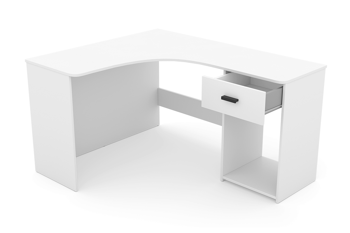 Narożne biurko Corner z szufladą i wnęką - biały Narożne biurko Corner z szufladą i wnęką - biały pojemna szuflada