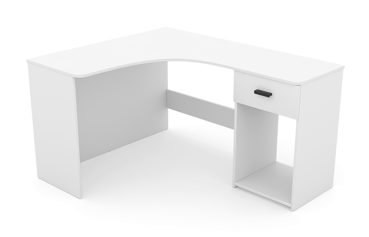 Narożne biurko Corner z szufladą i wnęką - biały białe narożne biurko