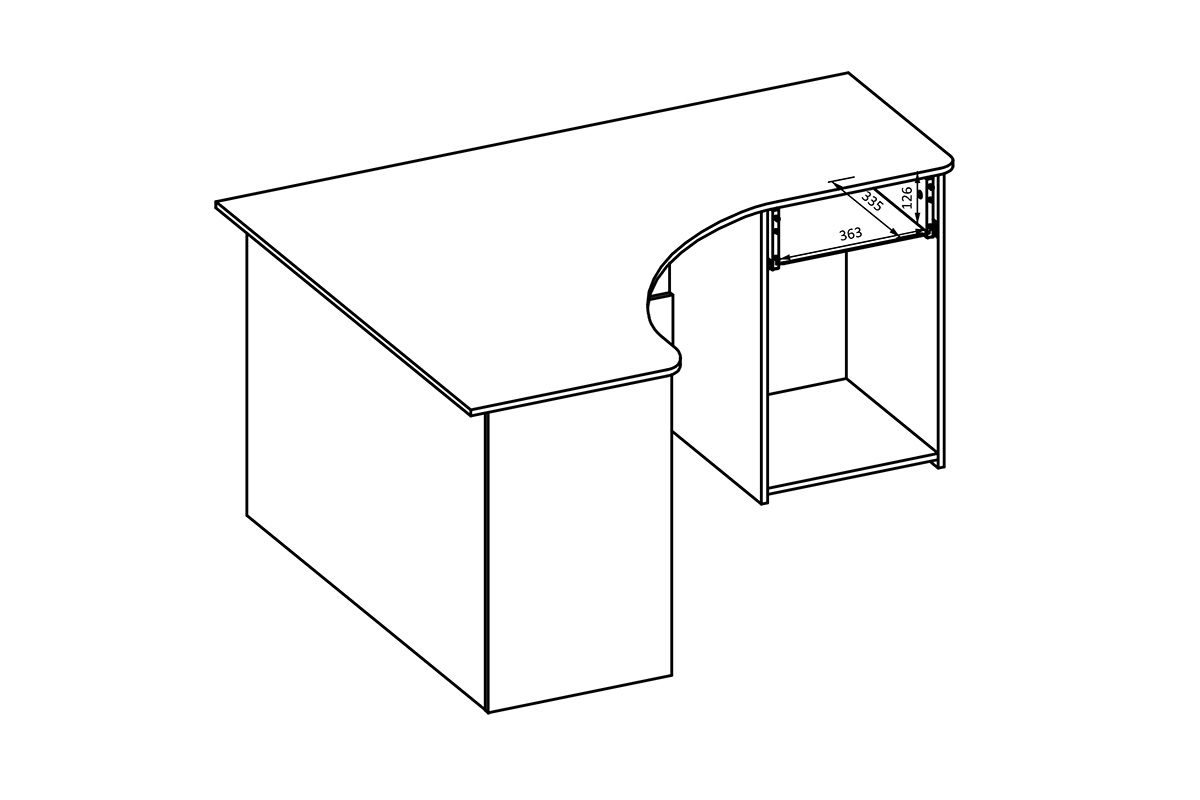 Narożne biurko Corner z szufladą i wnęką - biały Narożne biurko Corner z szufladą i wnęką - biały - wymiary szafki
