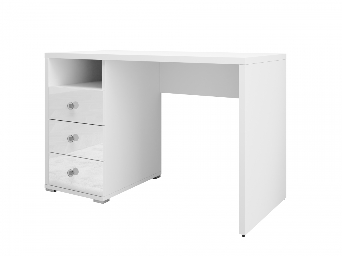 Nowoczesne biurko Iris II  - biały białe biurko z szufladami i wneką