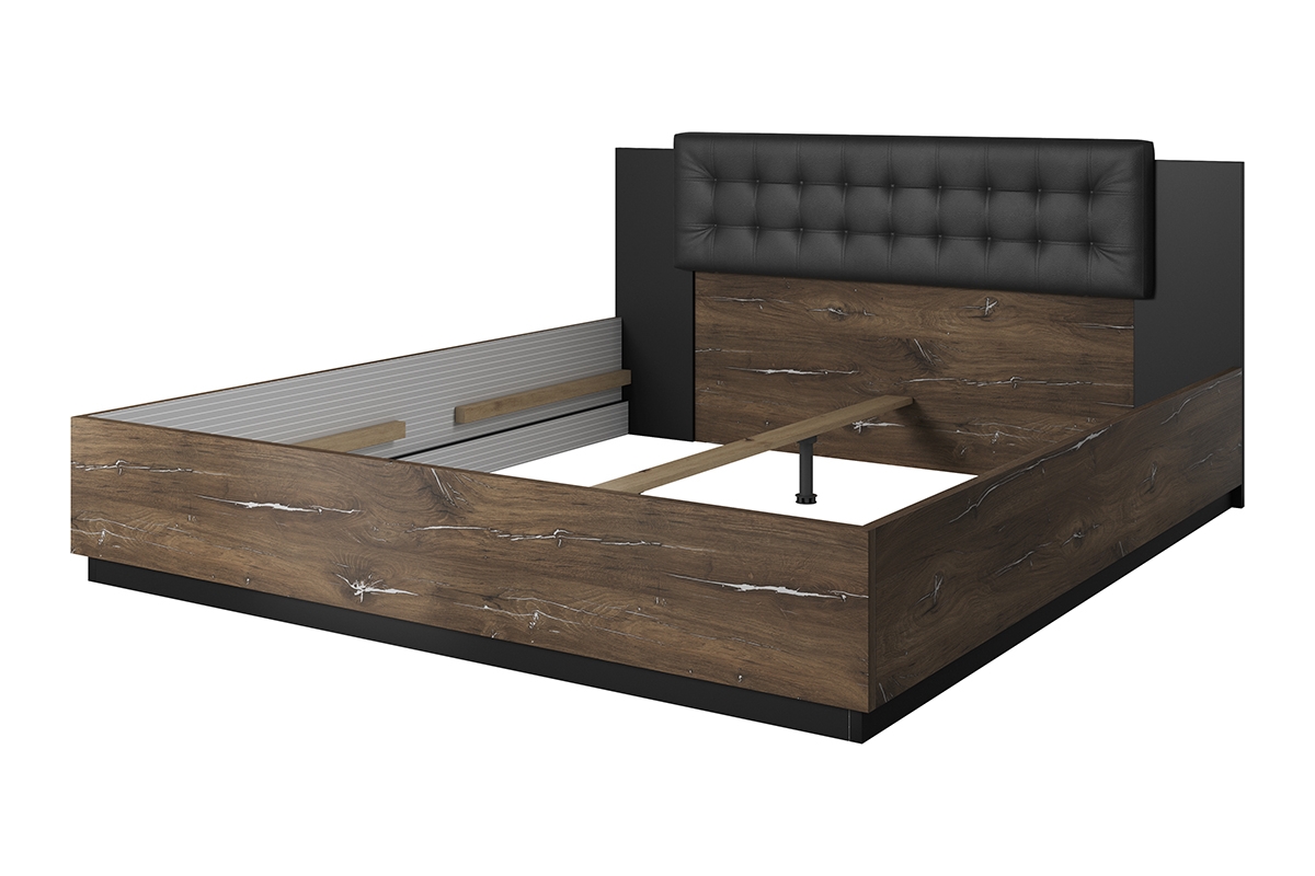 Łóżko do sypialni Sigma 32 - 180x200 - dąb flagstaf ze srebrną nitką / czarny supermat łóżko z czarnym wezgłowiem z ekoskóry