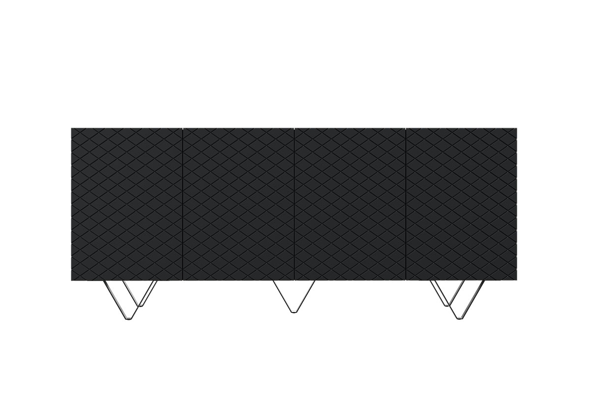 Komoda czterodrzwiowa Scalia 190 4D - czarny mat / czarne nogi czarna komoda z ryflowaniem karo