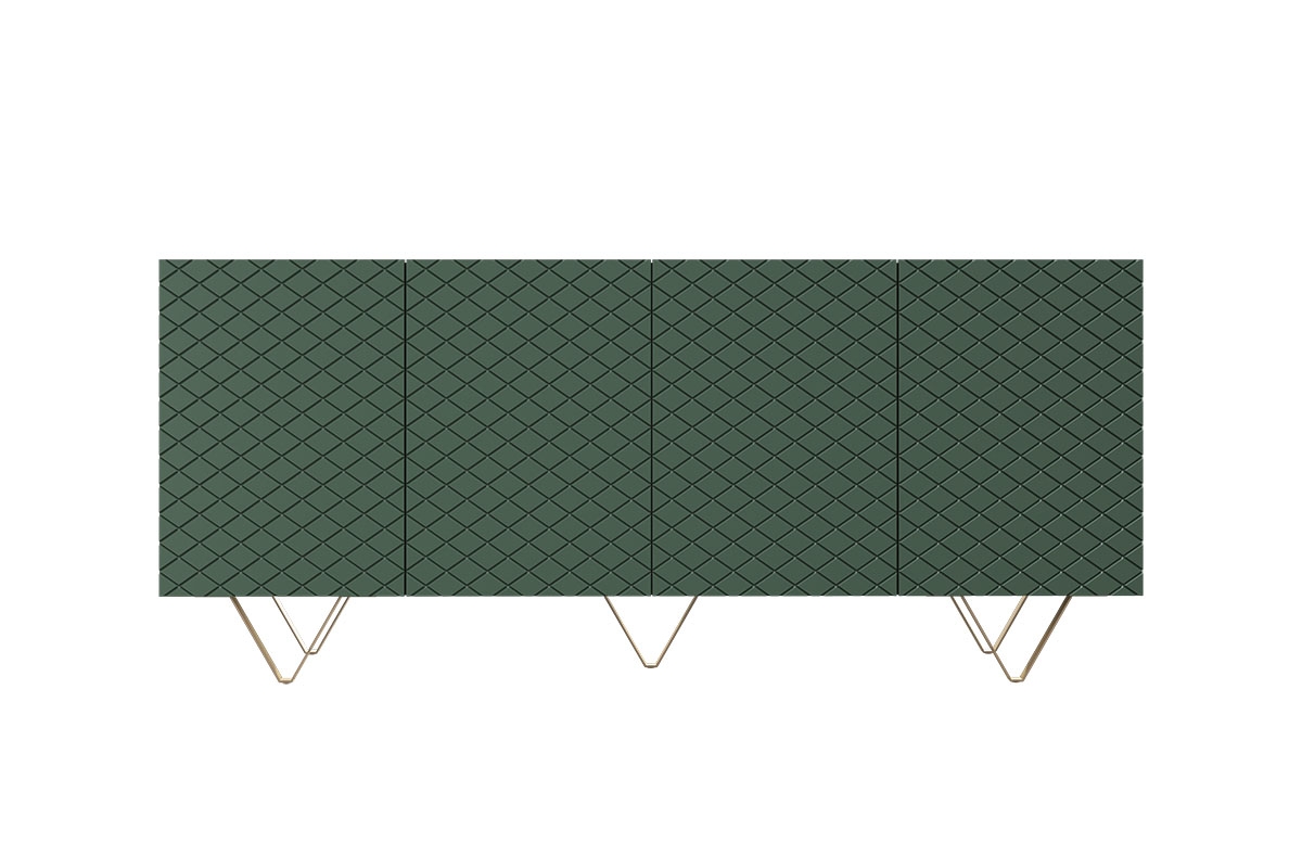 Komoda czterodrzwiowa Scalia 190 4D - labrador mat / złote nogi zielona komoda z ryflowanym frontem