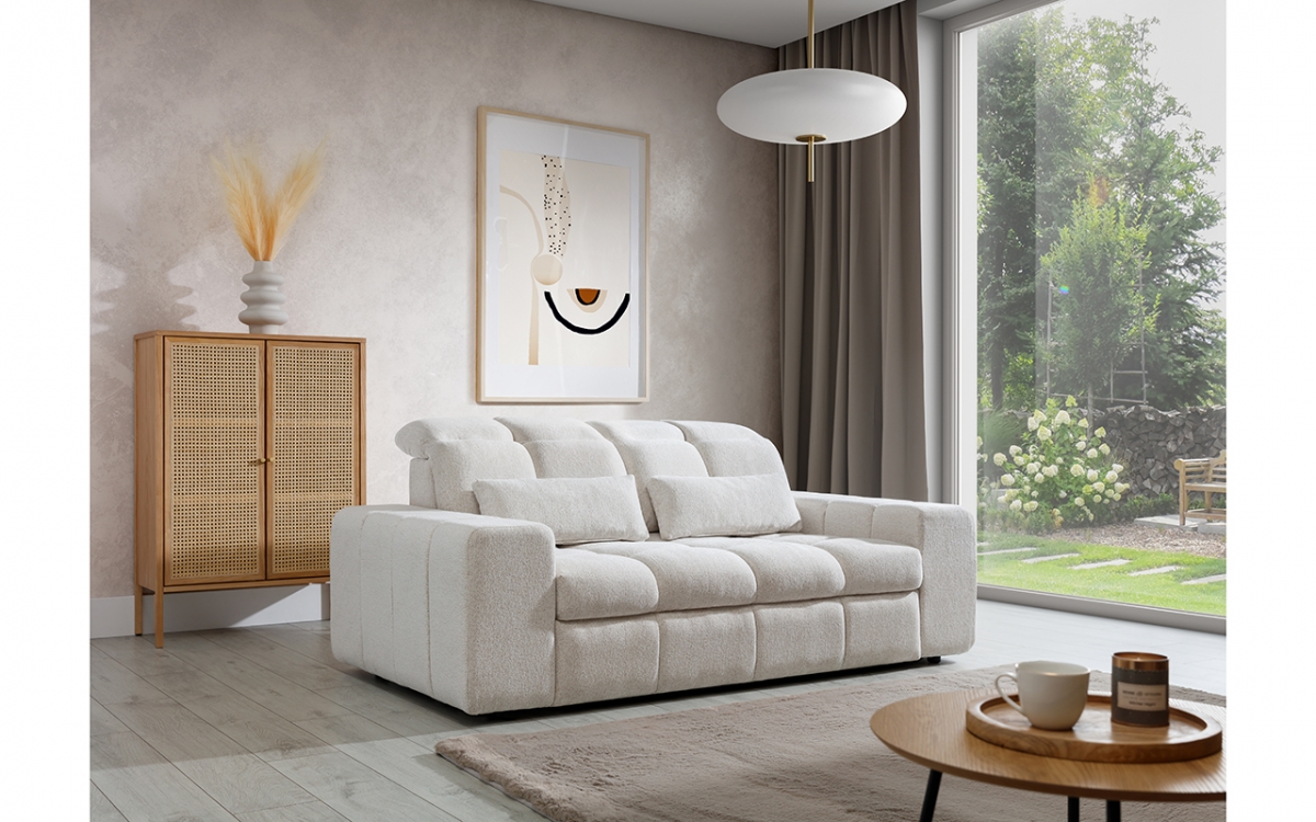 Sofa dwuosobowa z elektrycznie wysuwanym siedziskiem Magnelio II biała kanapa z regulowanymi zagłówkami 