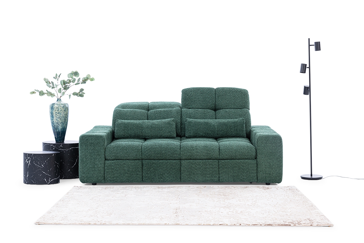 Sofa trzyosobowa z elektrycznie wysuwanym siedziskiem Magnelio III zielona kanapa z bokami do salonu 