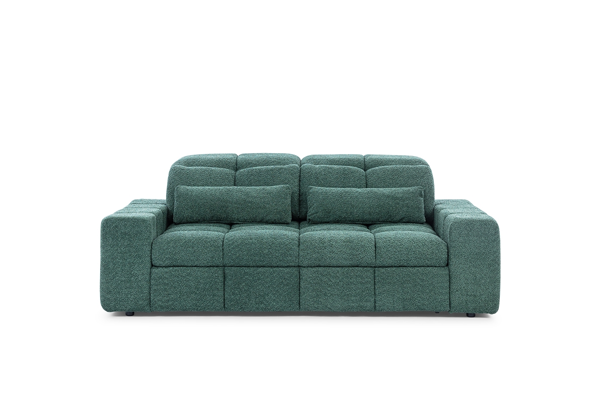 Sofa trzyosobowa z elektrycznie wysuwanym siedziskiem Magnelio III zielona kanapa z bokami 