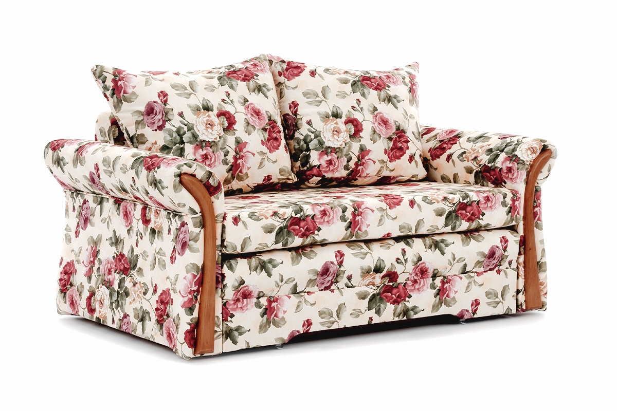 Sofa z funkcją spania Milen Rozkładana kanapa Milen - w tkaninie wzór Coral 82 / drewno olcha