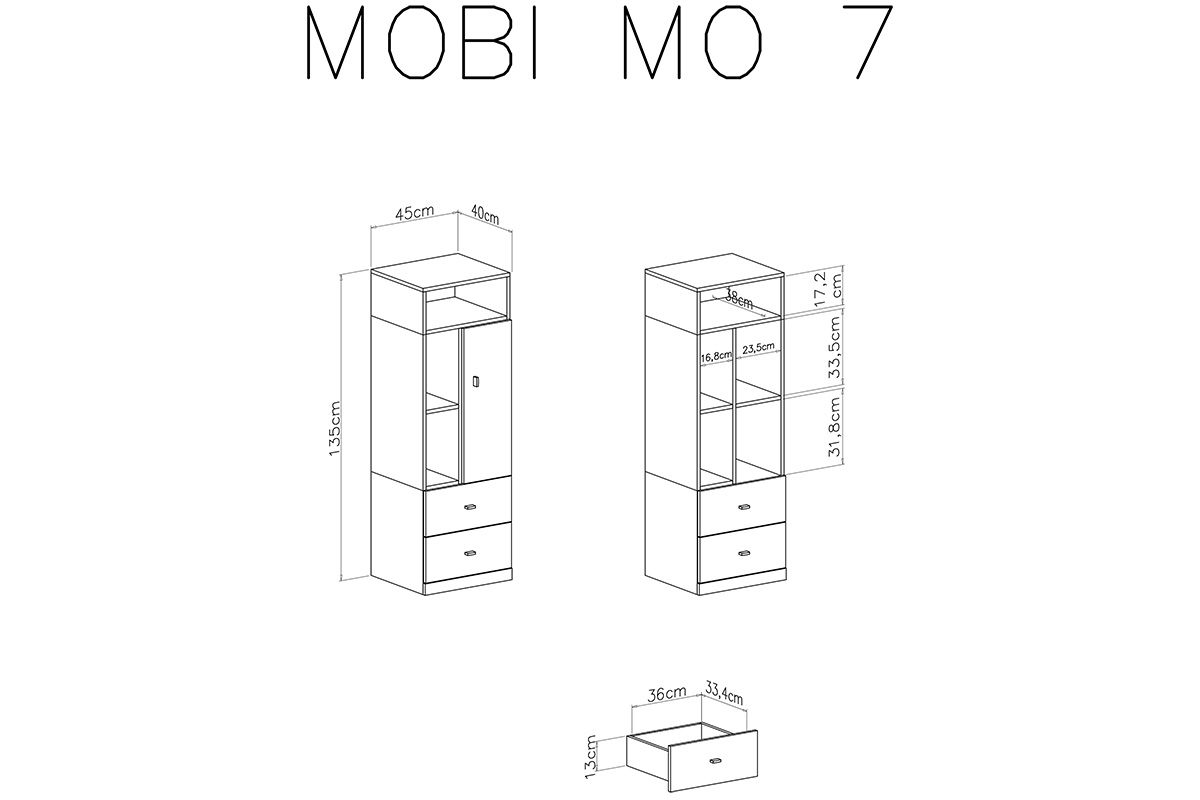 Regał Mobi MO7 z szufladami 45 cm - biały / turkus wnętrze regału mobi 7